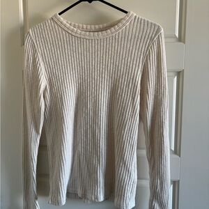 Everlane Cream Ribbed Long Sleeve Top